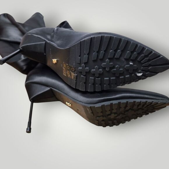 Kurt Geiger Black Satin Pointed Toe Over The Knee Stiletto Boots Size 38 - Picture 4 of 5